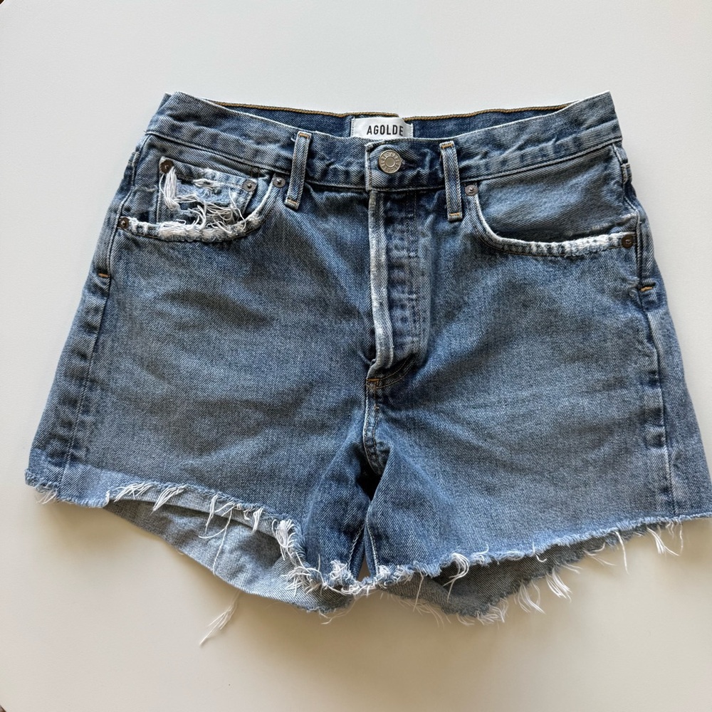 AGOLDE Reese Mid High Rise Denim Shorts Medium Wash Size 25